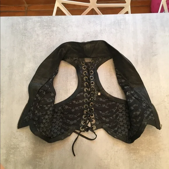 COPY - Skingraft Double Collar Leather Moto Sexy AF Vest - Picture 4 of 8